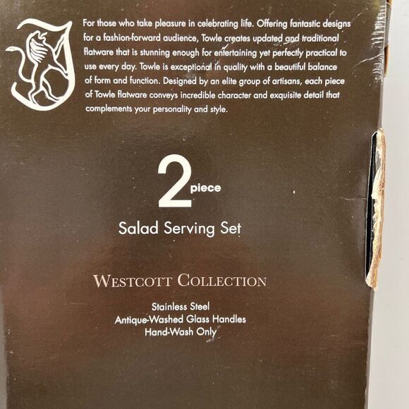 TOWLE Westcott Collection Two Piece Salad Serving Set Glass Handles Stainless St - Picture 6 of 7